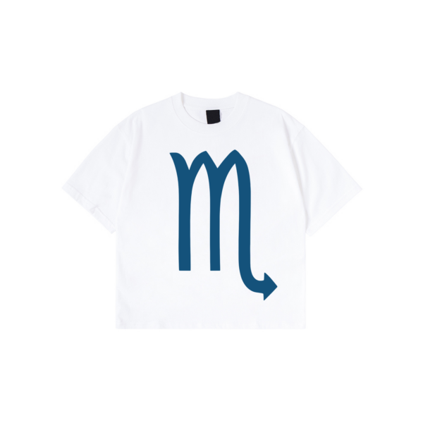 Scorpio zodiac t-shirt minimalist graphic tee with blue Scorpio symbol