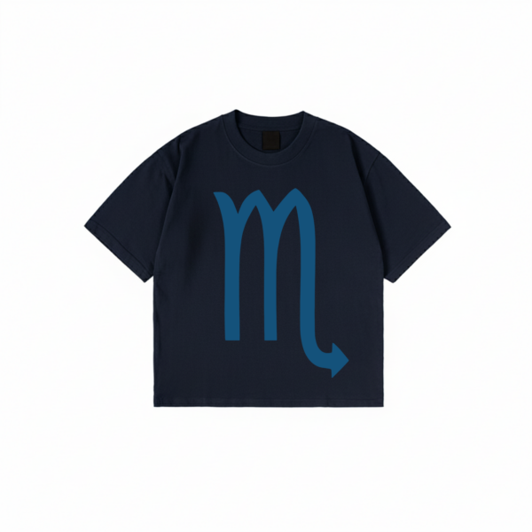 Scorpio zodiac t-shirt minimalist graphic tee with blue Scorpio symbol