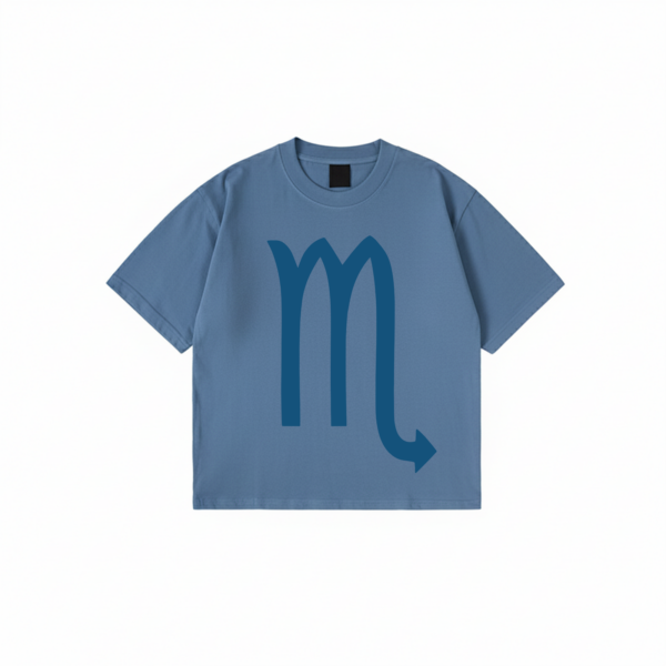Scorpio zodiac t-shirt minimalist graphic tee with blue Scorpio symbol